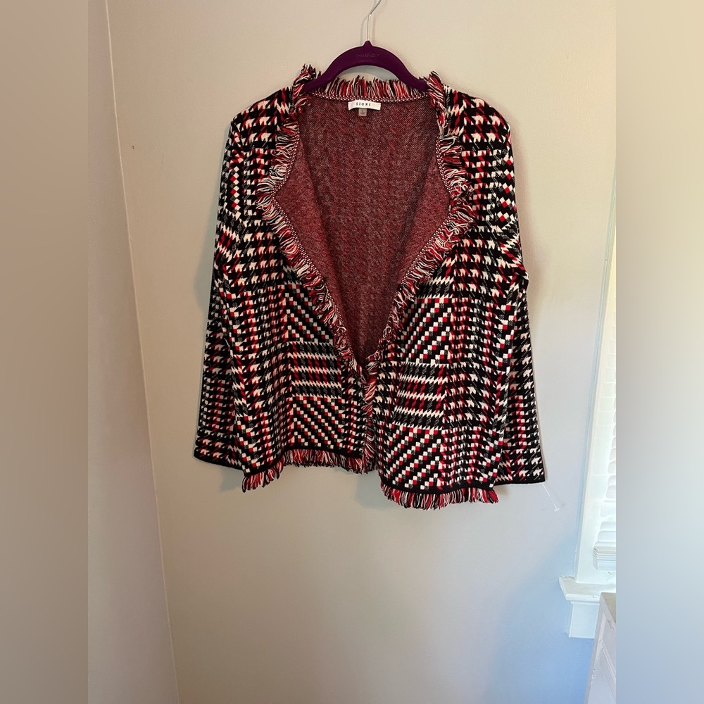 Sioni Black white and Red Checkered Cardigan‎